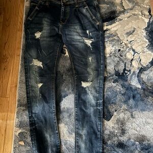 Men's Slim Fit Distressed Jeans - Blue